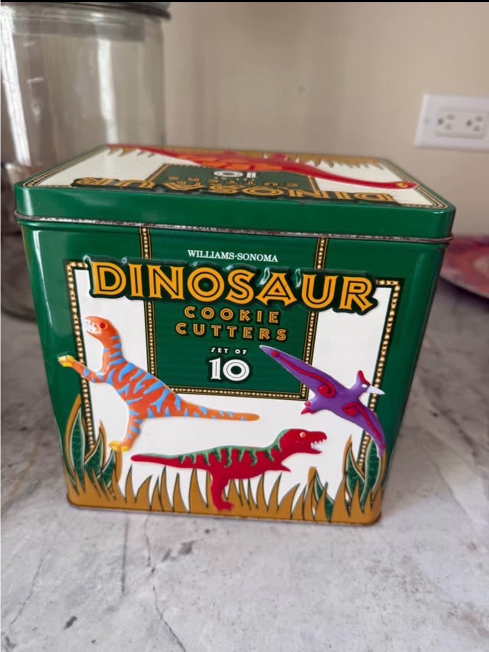 Williams Sonoma Green Dinosaur Cookie Cutters Tin - Set of 10